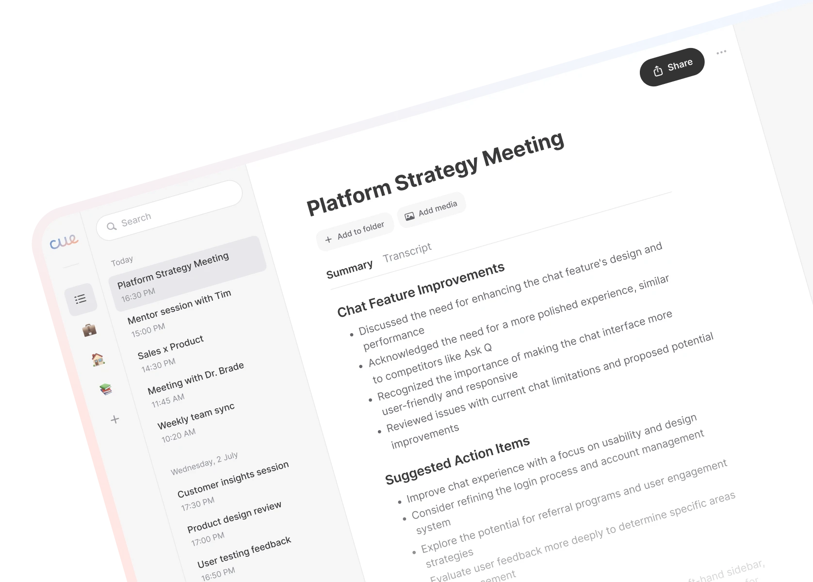 Cue desktop app interface